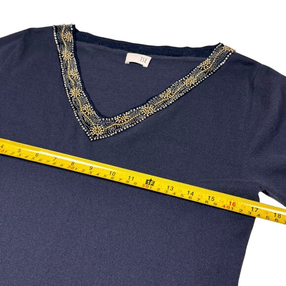 TSE Beaded Cashmere Sweater Sz L Gray  V-Neck Old Money Quiet Luxury Casual Chic - Picture 3 of 12